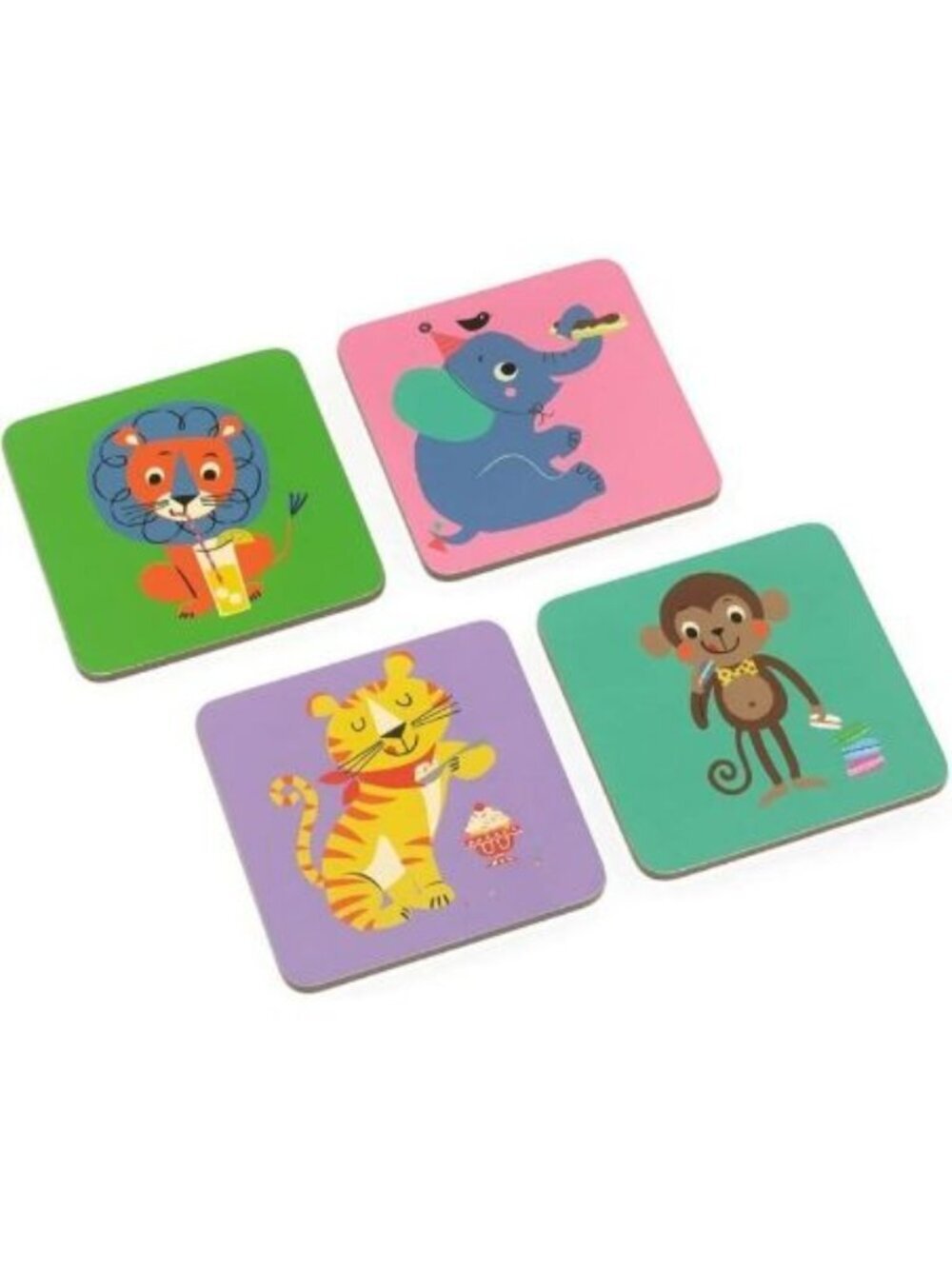 Party Animals Coasters - Magpie Set Of 4 Cork Backed Tiger Lion Monkey Elephant